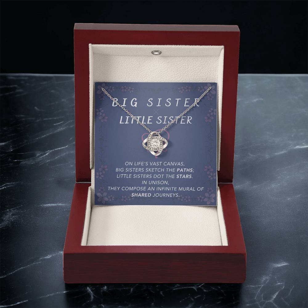 DesignTheShine Sisters Gift from Sister, Big Sister Gifts, To My Sister Necklace for Sister, Soul Sister, Sister In Law Gift, Love Knot Necklace Message USBSL2