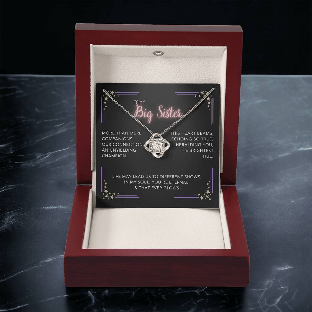 DesignTheShine Sisters Gift from Sister, Big Sister Gifts, To My Sister Necklace for Sister, Soul Sister, Sister In Law Gift, Love Knot Necklace with Thoughtful Message Card and Gift Box - BS3