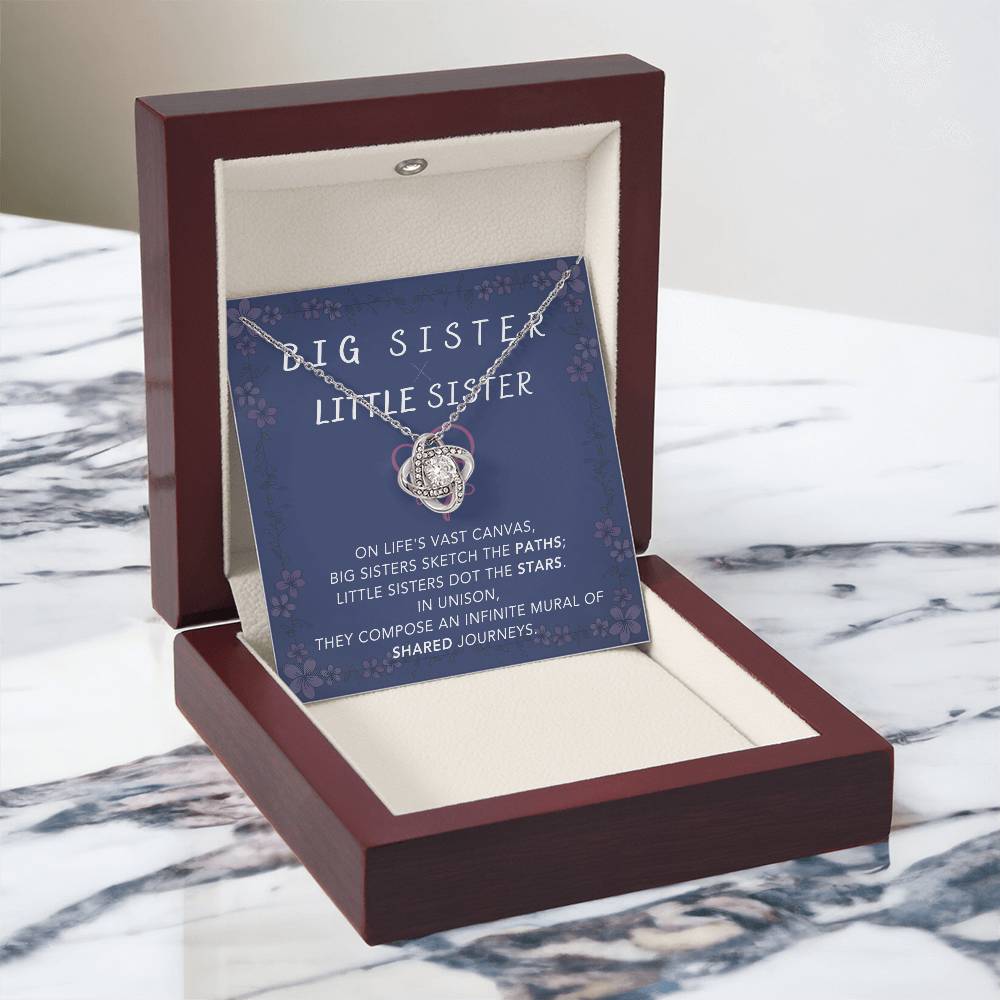 DesignTheShine Sisters Gift from Sister, Big Sister Gifts, To My Sister Necklace for Sister, Soul Sister, Sister In Law Gift, Love Knot Necklace with Thoughtful Message Card and Gift Box - BSL2