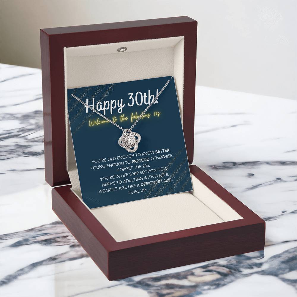 DesignTheShine 30th Birthday Gifts for Women, Necklace 30th Birthday Gift for Her, Love Knot Necklaces for Girlfriend, Wife, Soumate, Finace with Thoughtful Message Card and Gift Box - 30th1