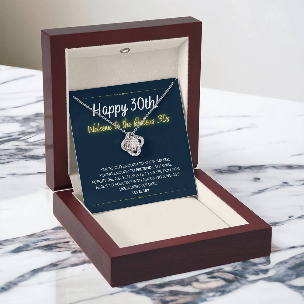 DesignTheShine 30th Birthday Gifts for Women, Necklace 30th Birthday Gift for Her, Love Knot Necklaces for Girlfriend, Wife, Soulmate with Message Card - US30th3