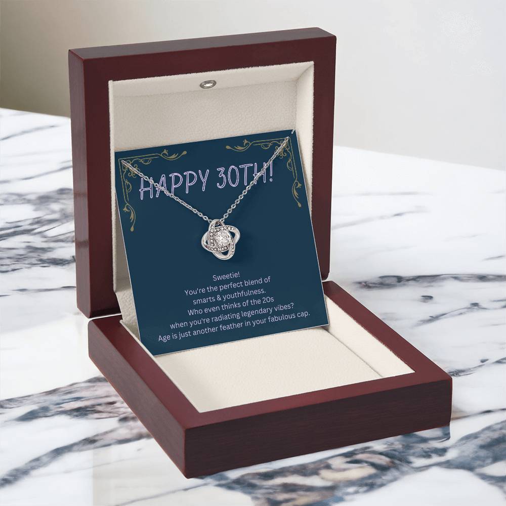 DesignTheShine 30th Birthday Gifts for Women, Necklace 30th Birthday Gift for Her, Love Knot Necklaces for Girlfriend, Wife, Soumate, Finace with Thoughtful Message Card and Gift Box - 30th4