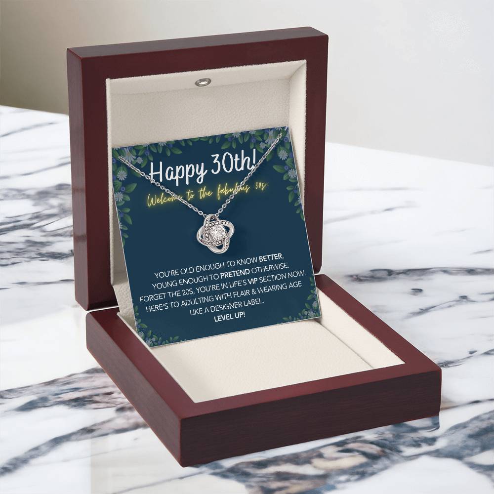 DesignTheShine 30th Birthday Gifts for Women, Necklace 30th Birthday Gift for Her, Love Knot Necklaces for Girlfriend, Wife with Message Card - US30th2