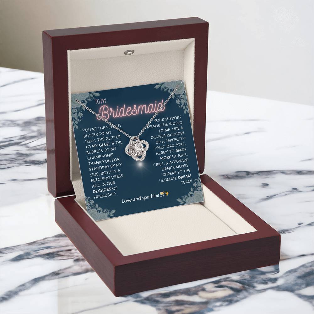 DesignTheShine Bridesmaid Necklace, Bridesmaid Gift, Thank You Gifts for Bridesmaids, Knot Necklace Bridesmaid Proposal Gift with Thoughtful Message Card and Gift Box, Bridesmaid Gift Box - BM3