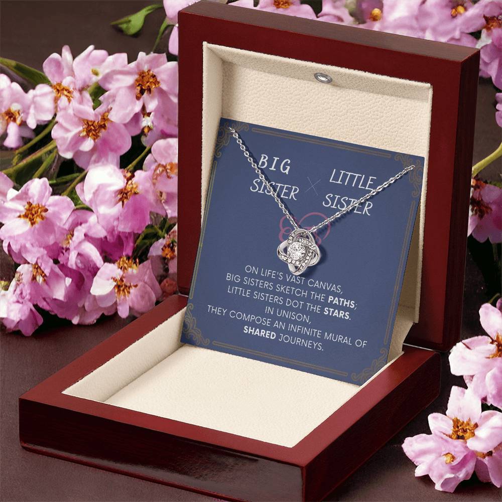 DesignTheShine Sisters Gift from Sister, Big Sister Gifts, To My Sister Necklace for Sister, Soul Sister, Sister In Law Gift, Love Knot Necklace with Thoughtful Message Card and Gift Box - BSL3