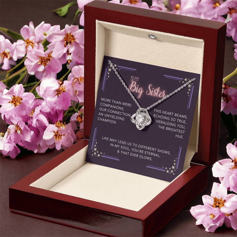 DesignTheShine Sisters Gift from Sister, Big Sister Gifts, To My Sister Necklace for Sister, Soul Sister, Sister In Law Gift, Love Knot Necklace with Thoughtful Message Card and Gift Box - BS4