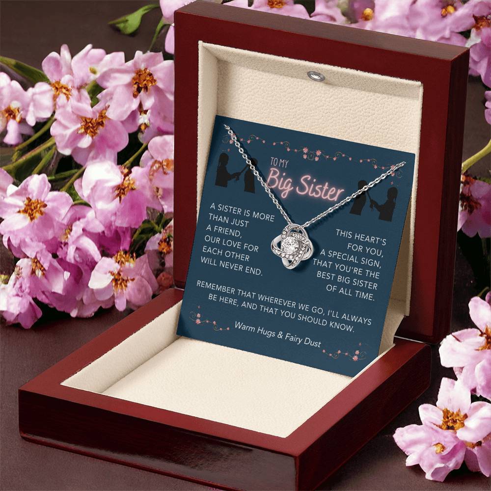 DesignTheShine Sisters Gift from Sister, Big Sister Gifts, To My Sister Necklace for Sister, Soul Sister, Sister In Law Gift, Love Knot Necklace, Message Card USBS1