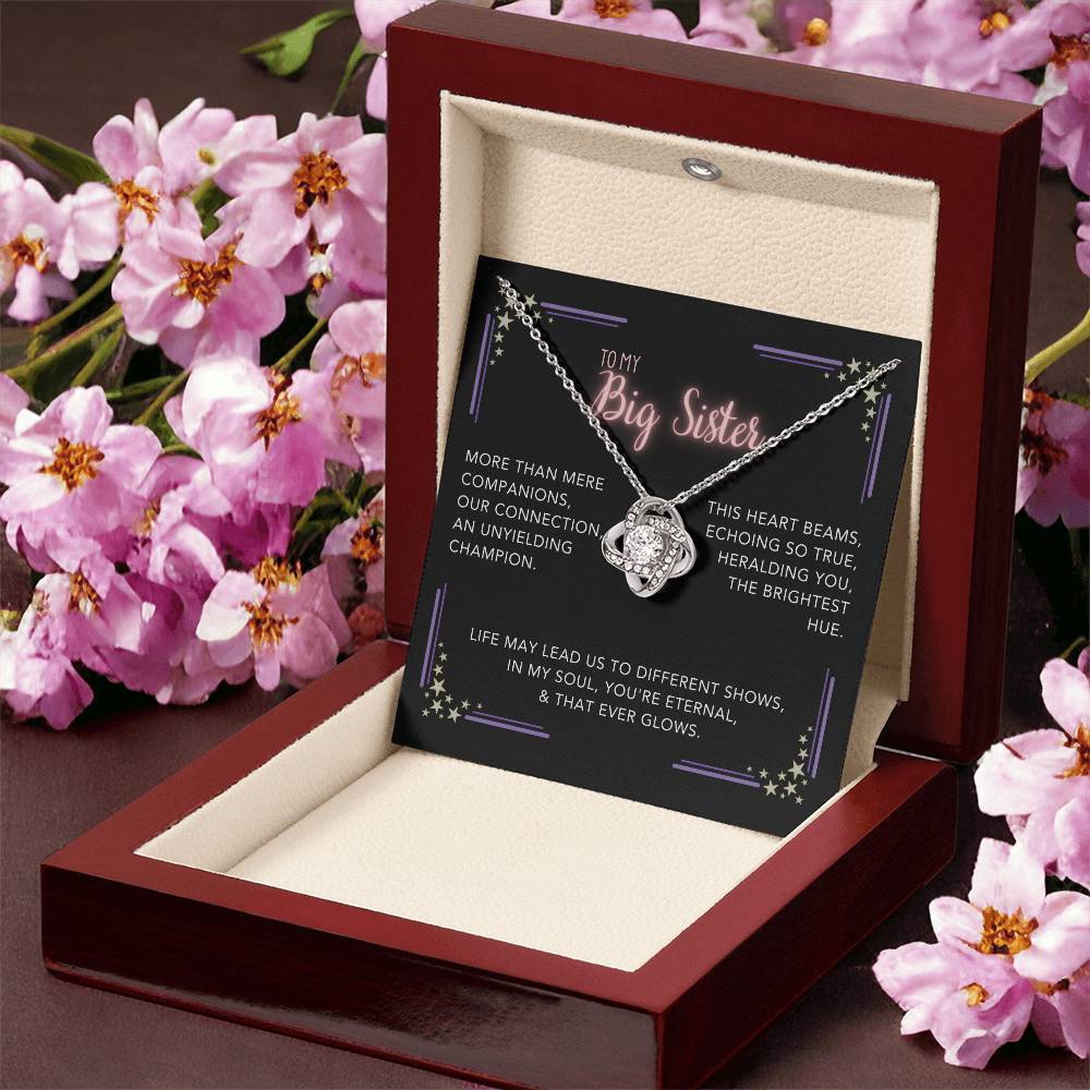 DesignTheShine Sisters Gift from Sister, Big Sister Gifts, To My Sister Necklace for Sister, Soul Sister, Sister In Law Gift, Love Knot Necklace with Thoughtful Message Card and Gift Box - BS3