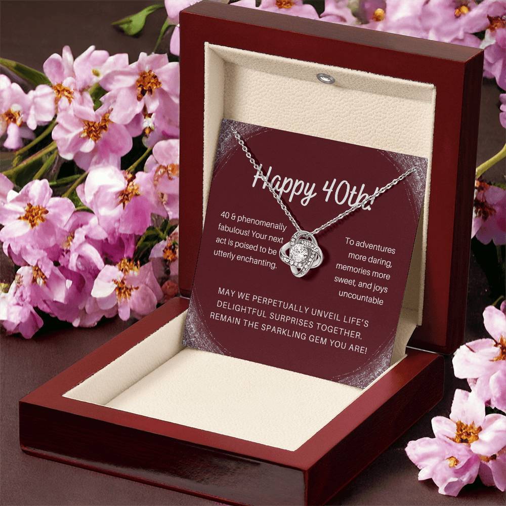 DesignTheShine 40th Birthday Gifts for Her, Necklace 40th Birthday Gift for Women, Love Knot Necklaces for Daughter, Girlfriend, Wife, Soumate, Finace with Thoughtful Message Card and Gift Box - 403