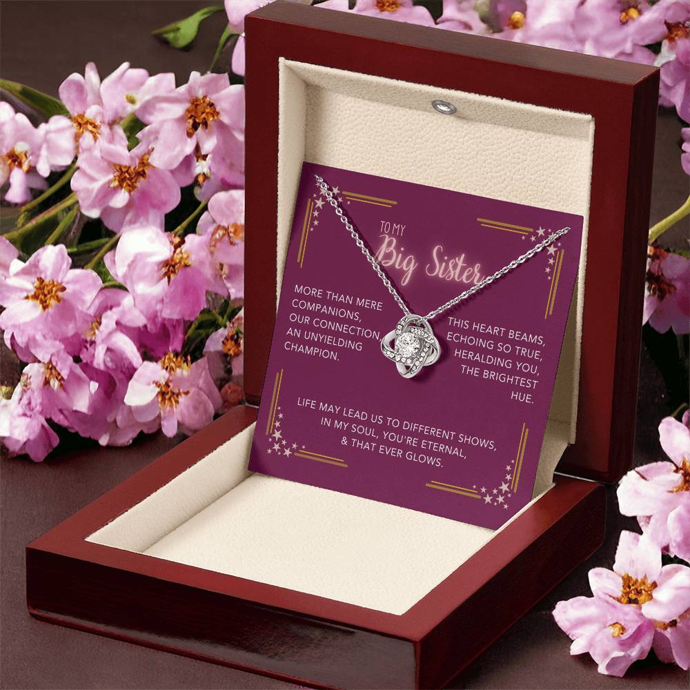 DesignTheShine Sisters Gift from Sister, Big Sister Gifts, To My Sister Necklace for Sister, Soul Sister, Sister In Law Gift, Love Knot Necklace with Thoughtful Message Card and Gift Box - BS5