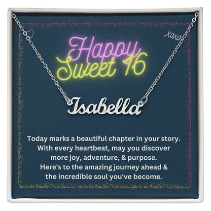 DesignTheShine Custom Happy 16th Birthday Gifts for Girls, Personalized Name Necklace, Sweet 16th Birthday Necklace for Daughter, Niece, Granddaughter or Girl - C65