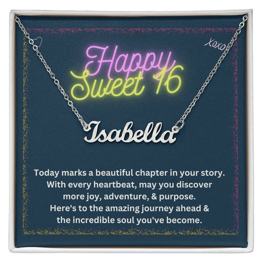 DesignTheShine Custom Happy 16th Birthday Gifts for Girls, Personalized Name Necklace, Sweet 16th Birthday Necklace for Daughter, Niece, Granddaughter or Girl - C65