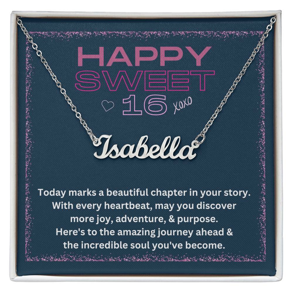 DesignTheShine Custom Happy 16th Birthday Gifts for Girls, Personalized Name Necklace, Sweet 16th Birthday Necklace for Daughter, Niece, Granddaughter or Girl - C64