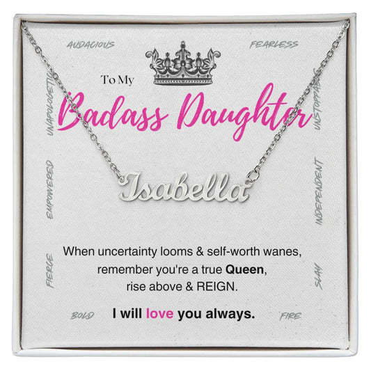 DesignTheShine Custom Badass Daughter Necklace, Personalized Name Necklace, Daughter Gifts from Mom or Dad, Christmas Gift for Teen Girls, Father Mother Daughter - CD5