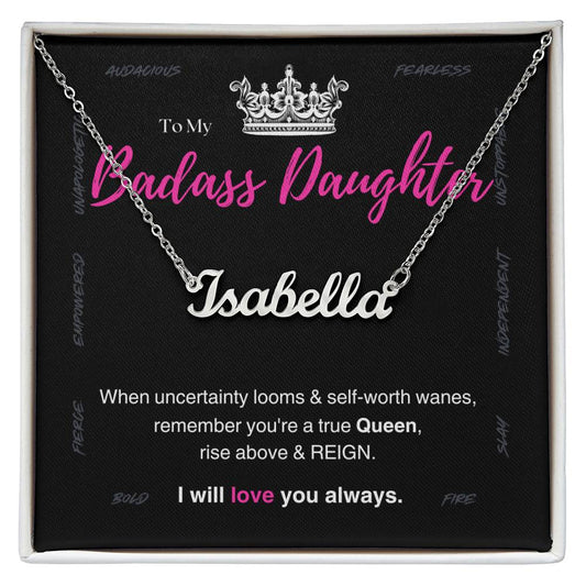 DesignTheShine Custom Badass Daughter Necklace, Personalized Name Necklace, Daughter Gifts from Mom or Dad, Christmas Gift for Teen Girls, Father Mother Daughter - CD3