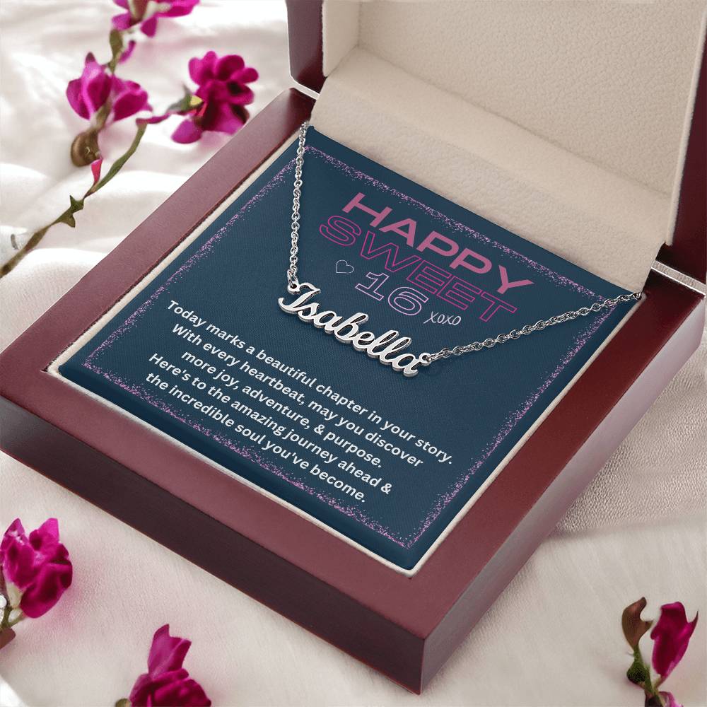 DesignTheShine Custom Happy 16th Birthday Gifts for Girls, Personalized Name Necklace, Sweet 16th Birthday Necklace for Daughter, Niece, Granddaughter or Girl - C64